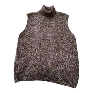 Massimo Dutti Cable Knit Vest High Neck Italian Yarn M